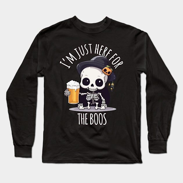 Kawaii Skeleton Halloween & Oktoberfest - I'm Just Here for the Boos Long Sleeve T-Shirt by Rishirt